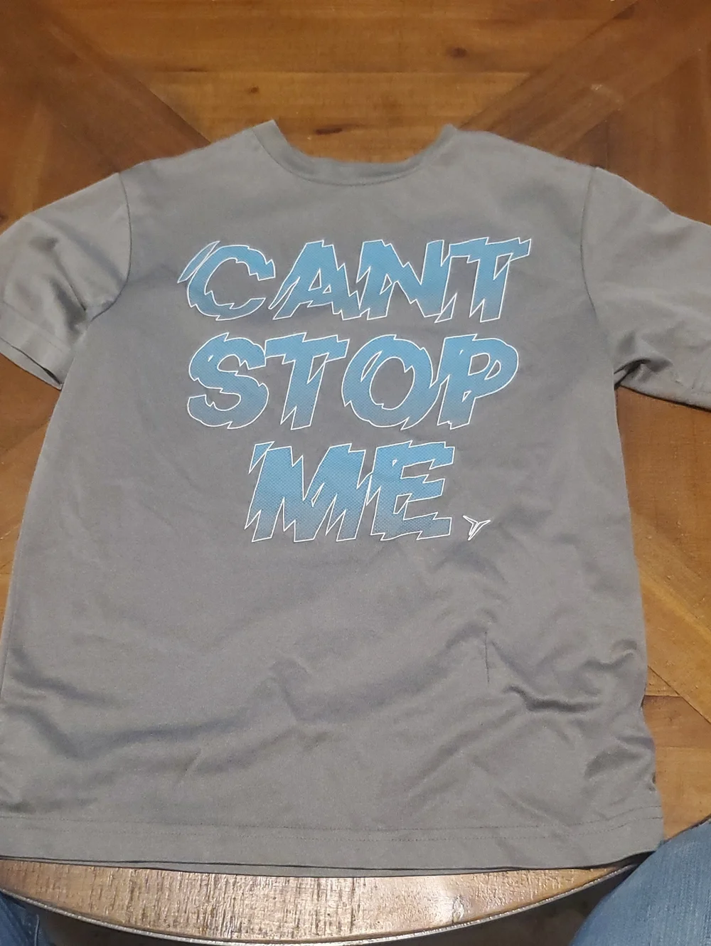 Old Navy Gray Tee with Light Blue CAN'T STOP ME Graphic